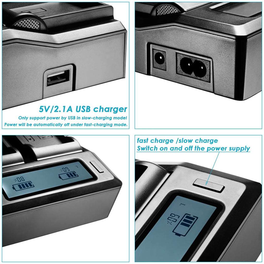 Topcine LCD Dual Channel Battery Charger for BP-915 BP-930 BP-945 BP-955 BP-970 BP-975 with USB Port  TOPCINE   