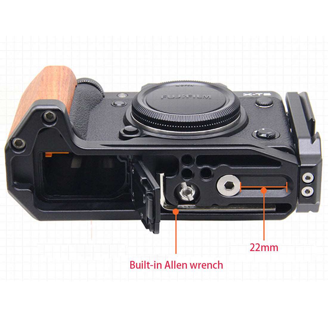 Topcine L-Shape Bracket Wooden Grip for FUJIFILM X-T5,Wooden Handle L Bracket Compatible Quick Release L Plate,Built-in wrench and Cold Shoe  TOPCINE   