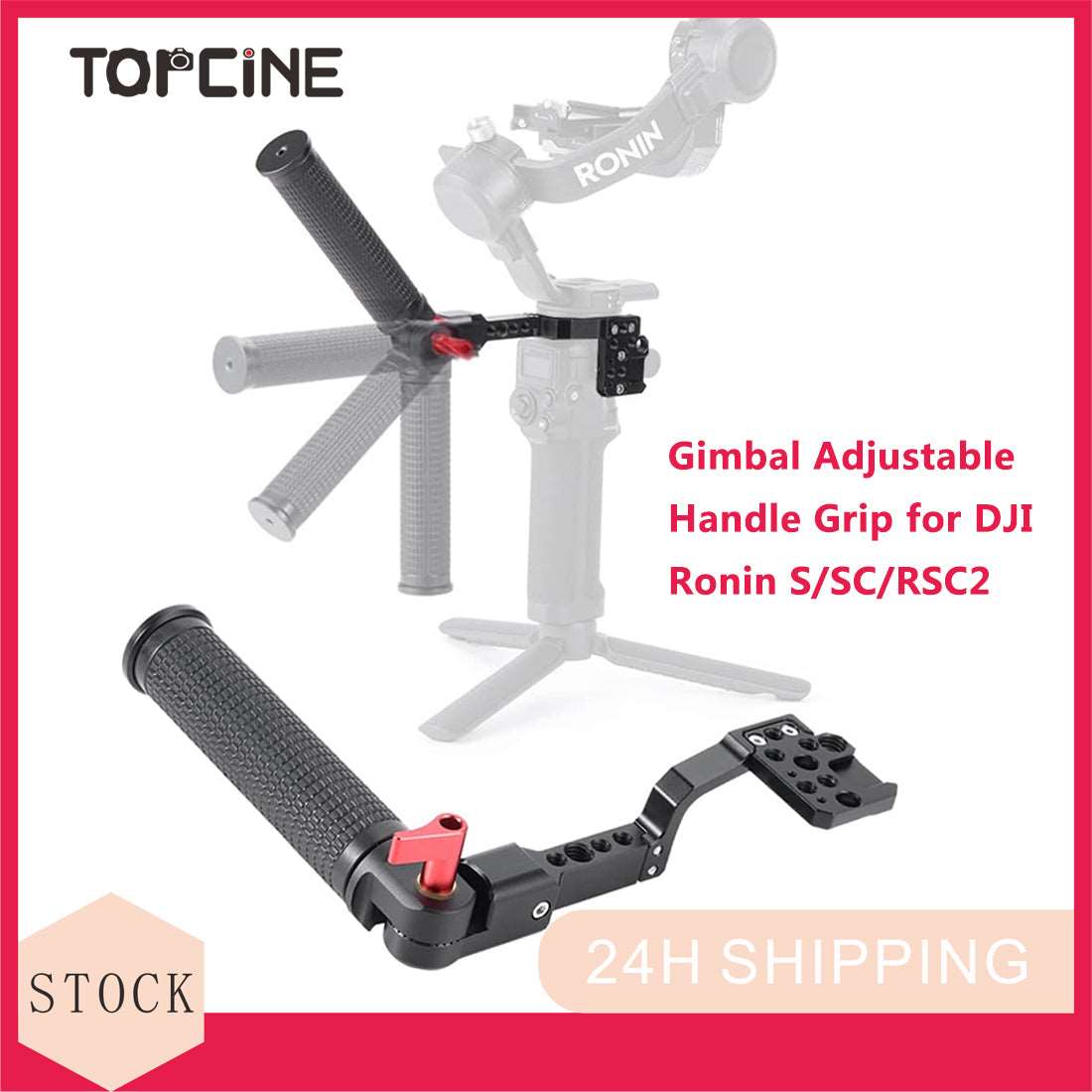 Topcine Gimbal Adjustable Handle Grip for DJI Ronin S/SC/RSC2, Stabilizer Handgrip Extension Bracket with Cold Shoe Mount 1/4 3/8 Threaded Holes for Video Light, Microphone, Monitor  TOPCINE   