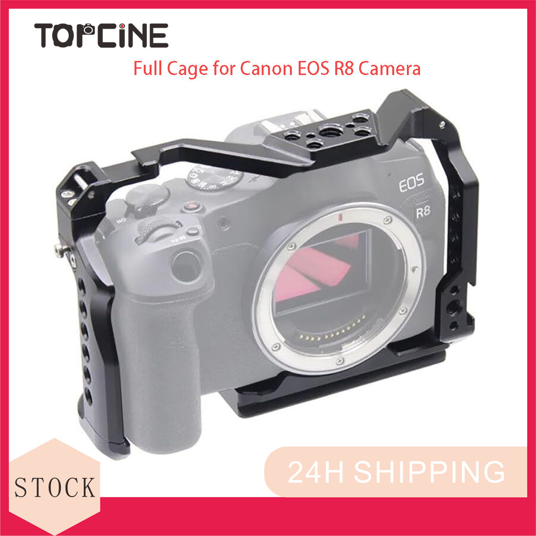 Topcine R8 Cage for Canon EOS R8 Camera,Aluminum Alloy DSLR Rig Stabilizer with Cold Shoe, 1/4"-20 Threaded Holes for Filmmaking, Vlogging,Video Shooting Camera Cages TOPCINE   