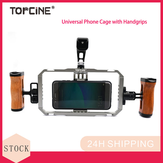 Topcine Universal Phone Metal Cage with 4 Cold Shoes and Multiple 1/4" Threaded Holes for Attaching Led Light, Microphone, Monitor