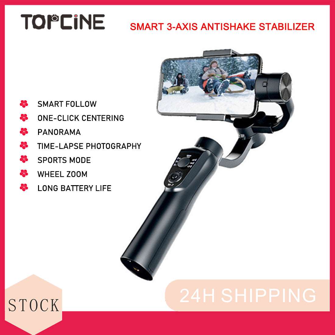 Topcine 3-Axis Handheld Gimbal Phone Stabilzier Cellphone Video Record Smartphone Gimbal Vlog Recorder for iPhone 13 Xiaomi Huawei Samsung GoPro 3/4/5/6 cellphone stabilizer TOPCINE   