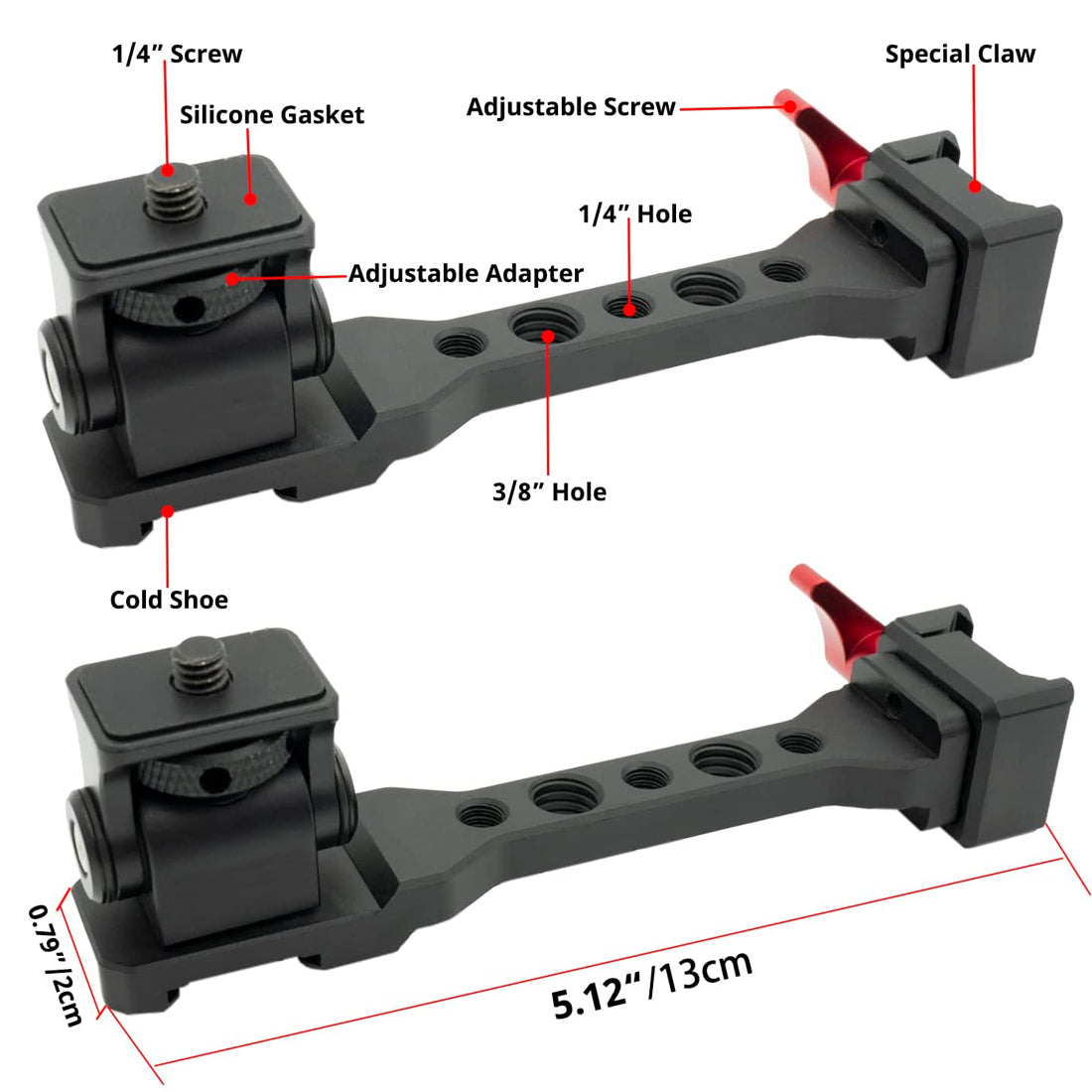 Topcine RS3 Gimbal Monitor Mount RS2 Handle Extension Plate with 1/4" Thread Cold Shoe Mount for Mic Light Compatible for DJI Ronin RS 3/RS 3 PRO/RS 3 Mini/RS 2/RSC 2 Gimbal Stabilizer  TOPCINE   