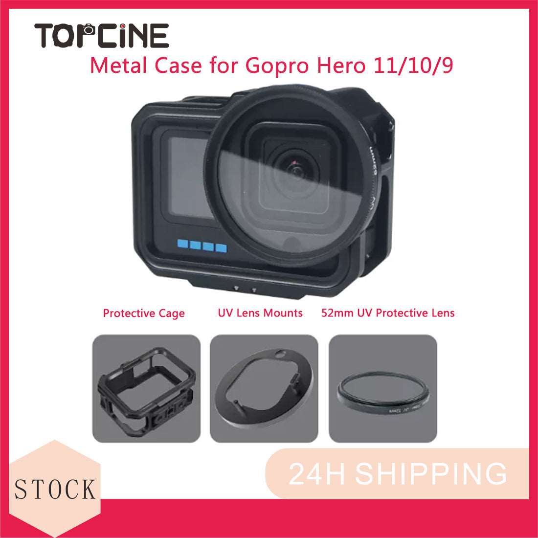 Topcine Metal Case for GoPro Hero 11/Hero 10/9 Black, Aluminum Alloy Protective Cage with Cold Shoe Mount & 52mm UV Protective Lens  TOPCINE   