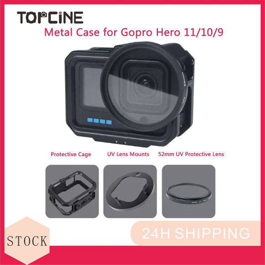 Topcine Metal Case for GoPro Hero 11/Hero 10/9 Black, Aluminum Alloy Protective Cage with Cold Shoe Mount & 52mm UV Protective Lens  TOPCINE   