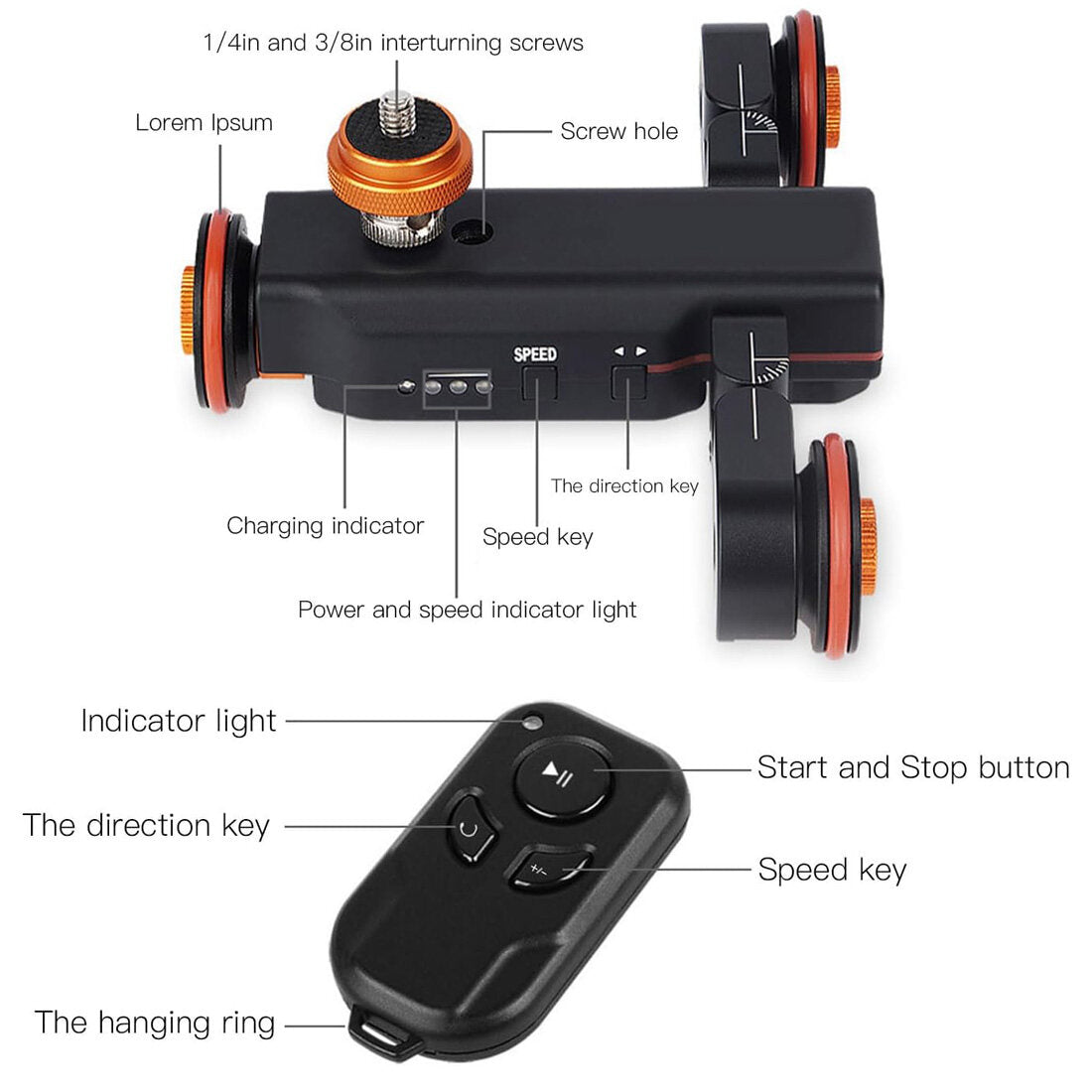 Topcine Camera Wireless Dolly,Motorized Electric Track Rail 24" Slider Dolly Car with Remote Control,Compatible with DSLR Camera, Camcorder, Gopro, iPhone, Android Smartphone camera dolly TOPCINE   