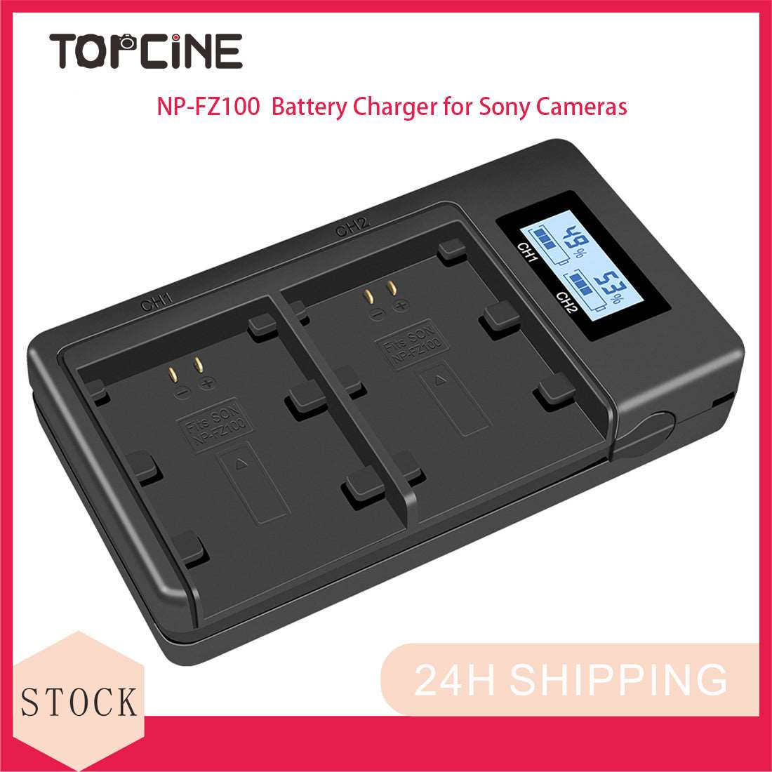 Topcine Dual Slot NP-FZ100 Battery Charger, NPFZ100 Fast Charger Compatible for Sony Alpha A7 III A7RIII A7R IV, A9, A6600, Alpha 9, A7R3 A7S III FX3, FX30 A7S3 A7C A7S3 A7IV A9S A9R A1 A7RII Cameras camera battery charger TOPCINE   