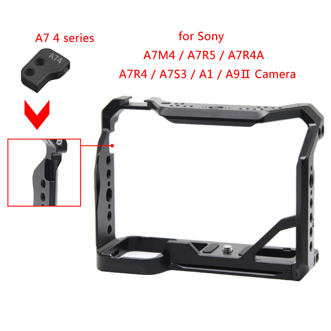 Topcine Full Camera Cage for Sony A7M4、A7R5、A7R4A、A7R4、A7S3、A1、A9Ⅱ/A7M3、A7R3、A9/A7M2、 A7R2、A7S2 Camera with 1/4 Inch 3/8 Inch Screw Holes and Cold Shoe Mount  TOPCINE   