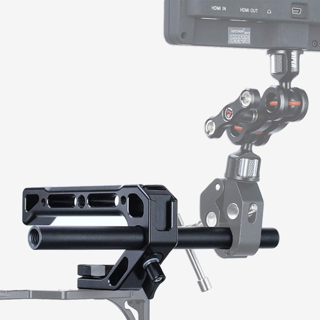 Topcine ARRI-Mount Top Handle with 15mm Rod Clamp and 3/8"-16 Locating Holes for ARRI, With 4 Cold Shoe Adapters to Mount DSLR Camera with Microphone/ LED Light/ Monitor handgrip TOPCINE   