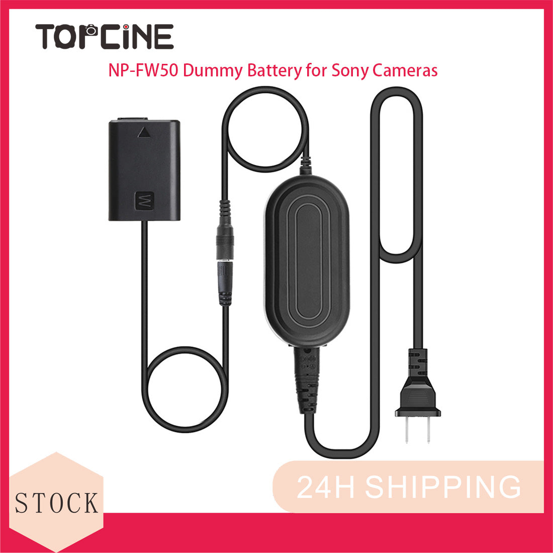 Topcine AC-PW20 AC Power Adapter NP-FW50 Dummy Battery for Sony A7II A7S2 A7M2 A7R2 A6500 A6400 A6300 A6100 A6000 NEX5 NEX7 A35 A37 A55 ZV-E10 Cameras  TOPCINE   