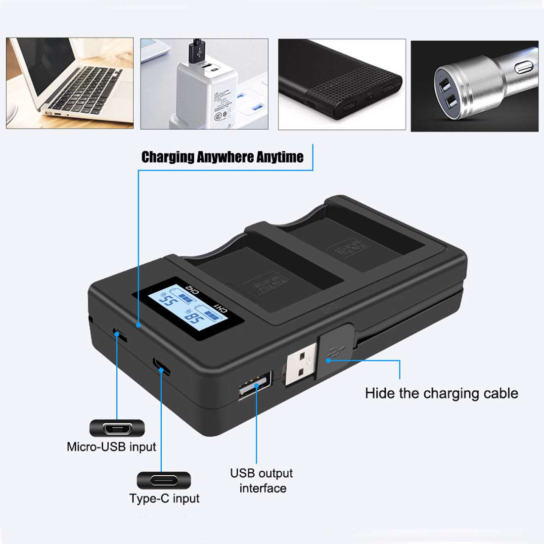 Topcine Dual Slot NP-W126 Battery Fast Charger,NPW126 Charger Compatible for Fujifilm HS30EXR, HS33EXR, HS35EXR, HS50EXR, X-A1, X-A2, X-A3, X-A5, X-A7, X-A10, X-E1, X-E2, X-E2S, X-E3, X-E4, X-H1, X-M1, X-Pro1, X-Pro2, X-Pro3, X-S10, X-T1, X-T2, X-T3, X-T1  TOPCINE   