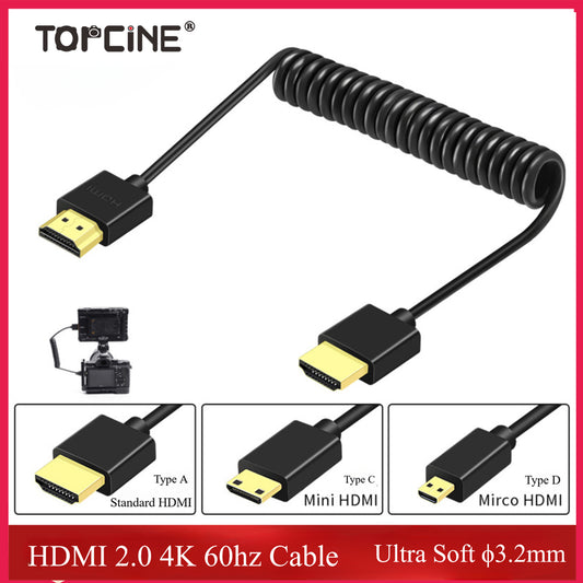 Topcine HDMI 2.0 4K 60P Cable Ultra Soft Cable Atomos HDMI Cable to Micro HDMI Coiled Short HDMI A to Mini HDMI