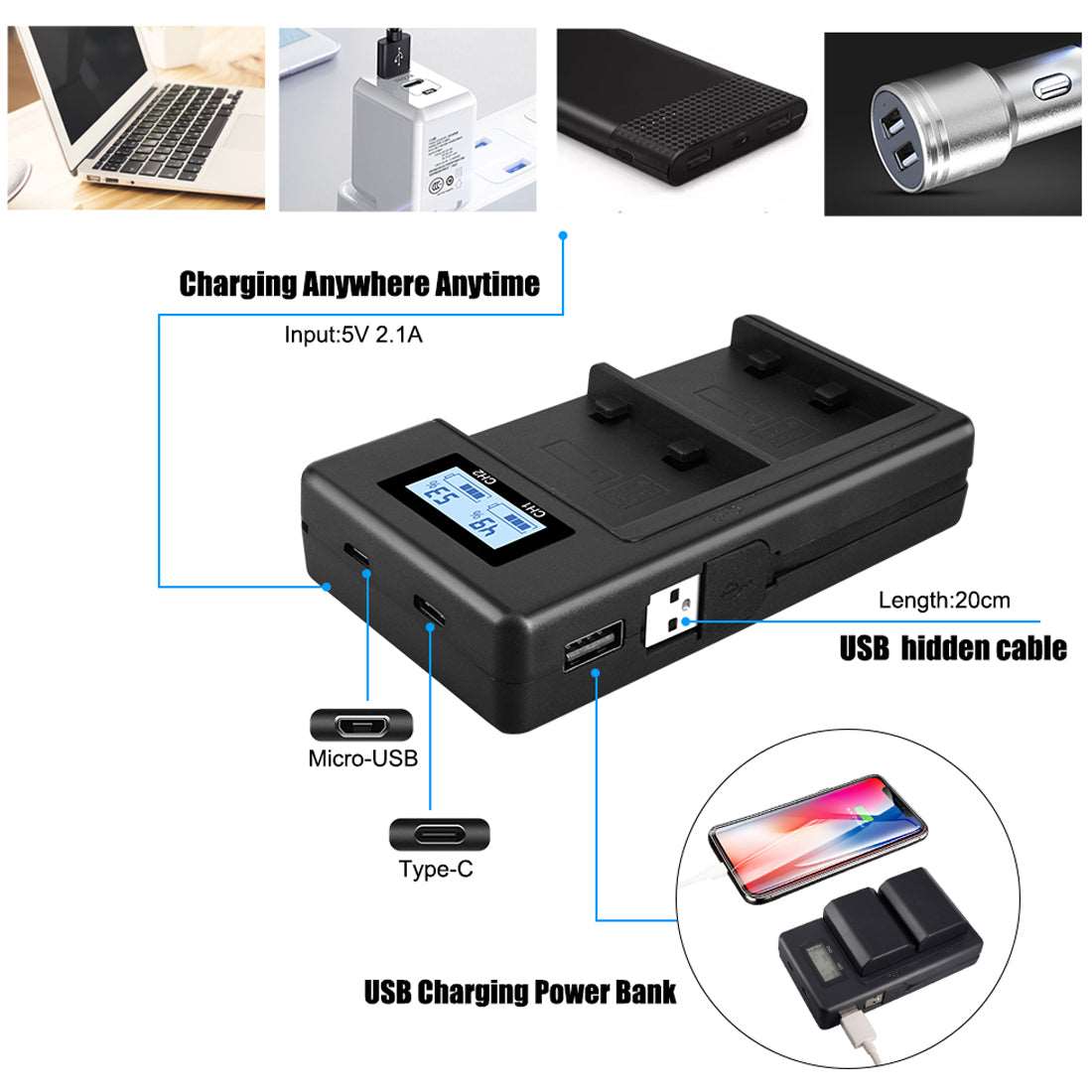 Topcine Dual Slot NP-FZ100 Battery Charger, NPFZ100 Fast Charger Compatible for Sony Alpha A7 III A7RIII A7R IV, A9, A6600, Alpha 9, A7R3 A7S III FX3, FX30 A7S3 A7C A7S3 A7IV A9S A9R A1 A7RII Cameras camera battery charger TOPCINE   