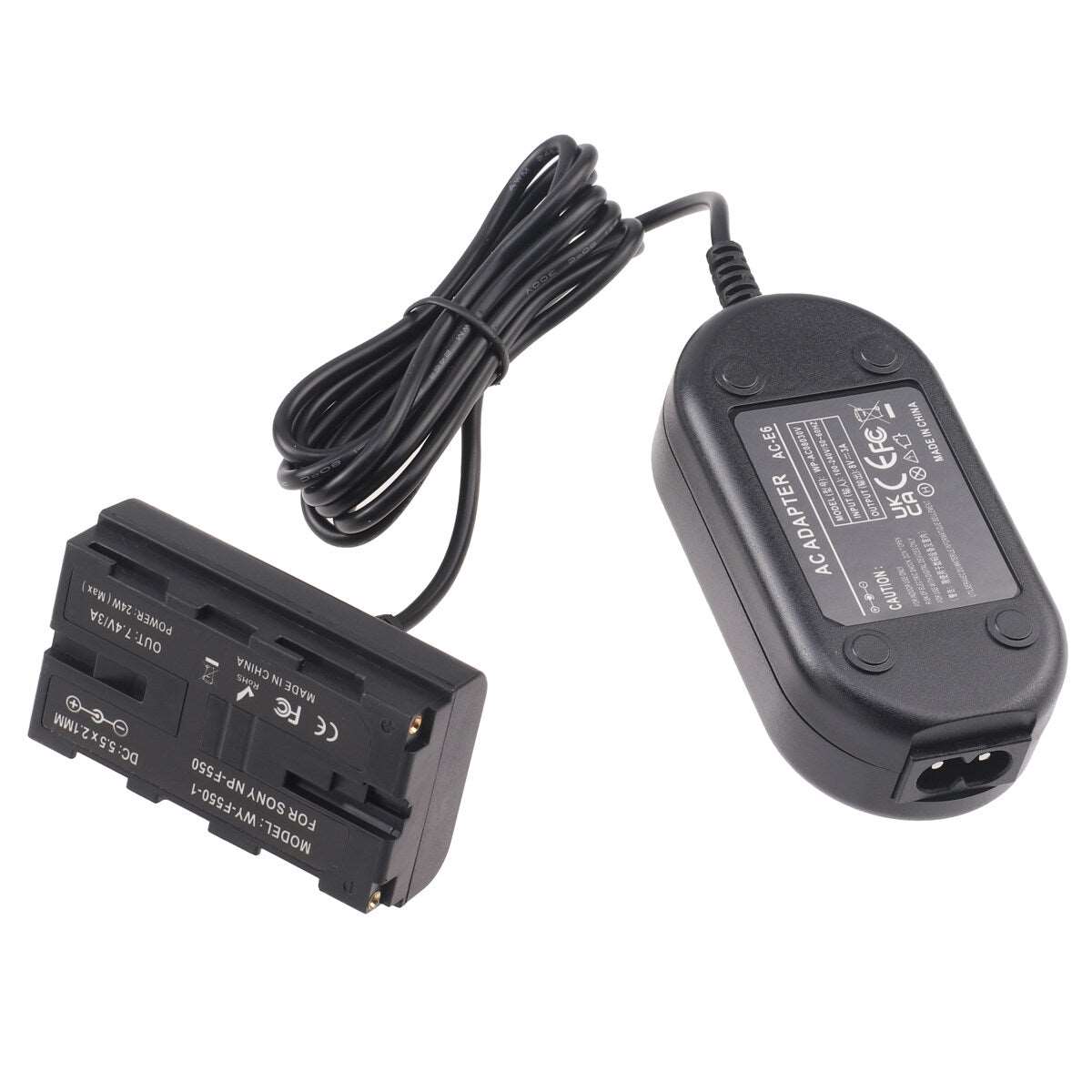 Topcine AC Power Supply Adapter + NP-F550 Dummy Battery Adapter For SONY NP-F770/F750/F550 F570 NP-F970 NP-F960 to Power Video LED Light Camera Monitor camera dummy battery TOPCINE   