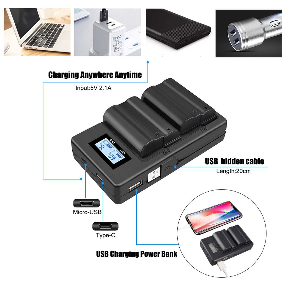 Topcine Dual Slot EN-EL9 Battery Charger, ENEL9 Fast Charger Compatible for Nikon EN-EL9, EN-EL9a, EN-EL9e Batteries and Nikon D40, D40x, D60, D5000, D3000 Digital SLR Cameras MH-23 Charger and More  TOPCINE   