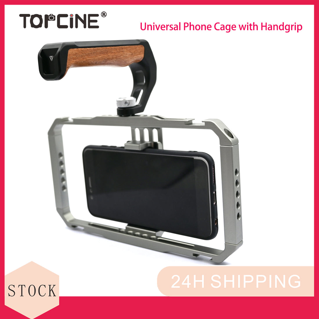 Topcine Universal Phone Metal Cage with 4 Cold Shoes and Multiple 1/4" Threaded Holes for Attaching Led Light, Microphone, Monitor