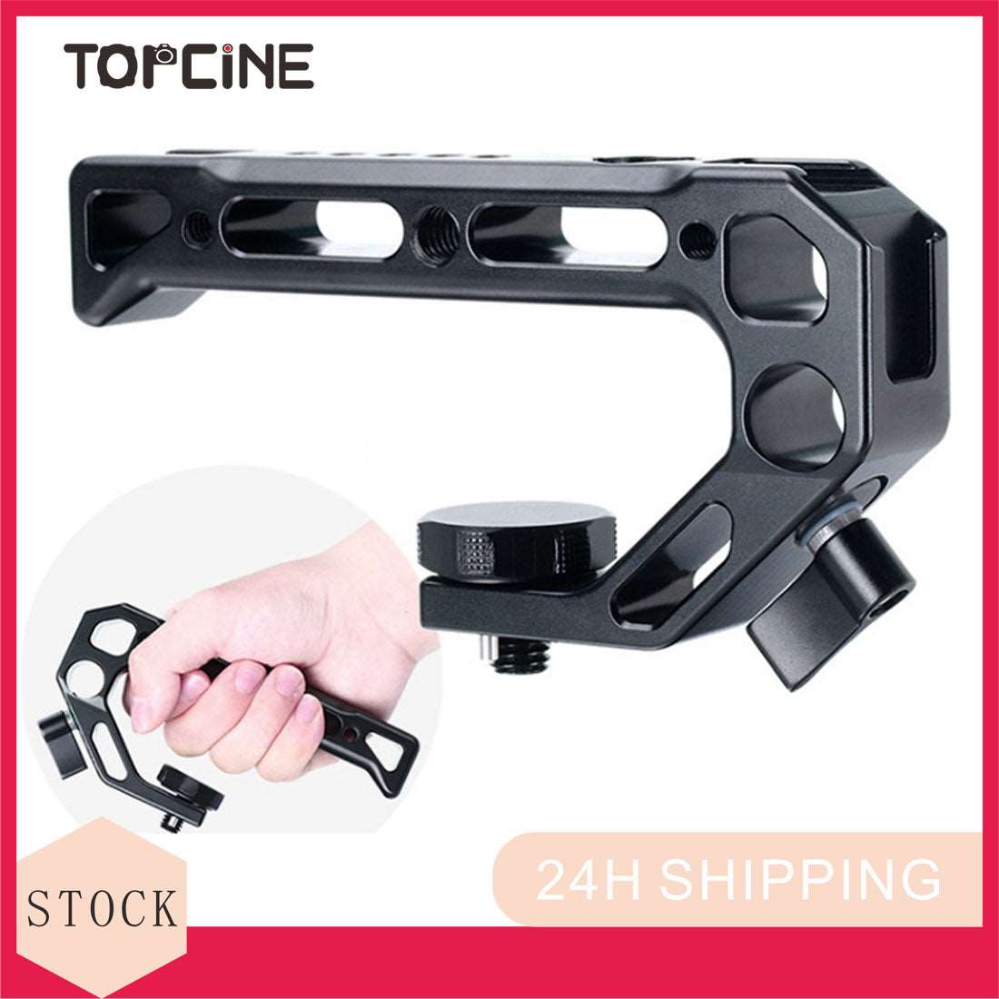 Topcine ARRI-Mount Top Handle with 15mm Rod Clamp and 3/8"-16 Locating Holes for ARRI, With 4 Cold Shoe Adapters to Mount DSLR Camera with Microphone/ LED Light/ Monitor handgrip TOPCINE   