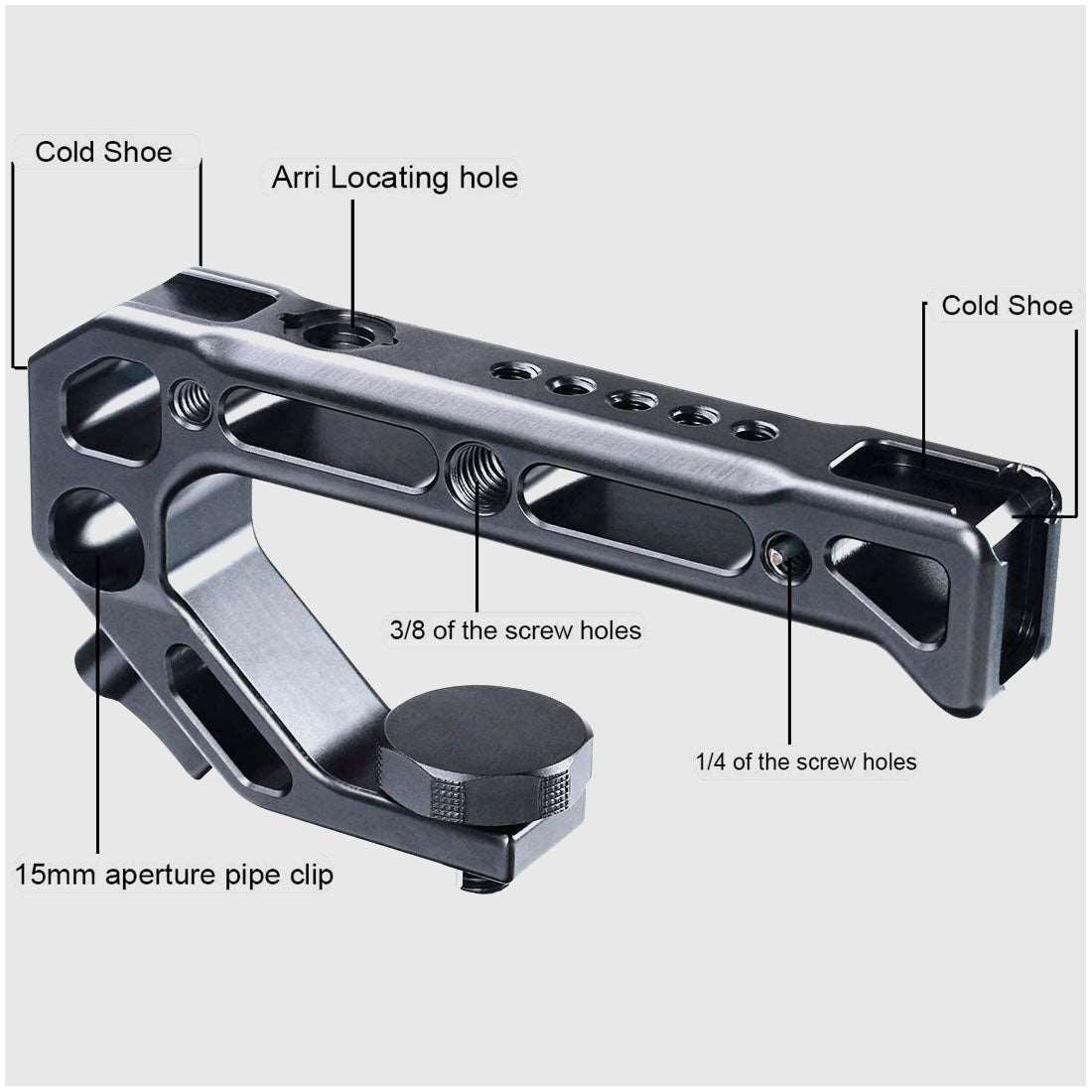 Topcine ARRI-Mount Top Handle with 15mm Rod Clamp and 3/8"-16 Locating Holes for ARRI, With 4 Cold Shoe Adapters to Mount DSLR Camera with Microphone/ LED Light/ Monitor handgrip TOPCINE   