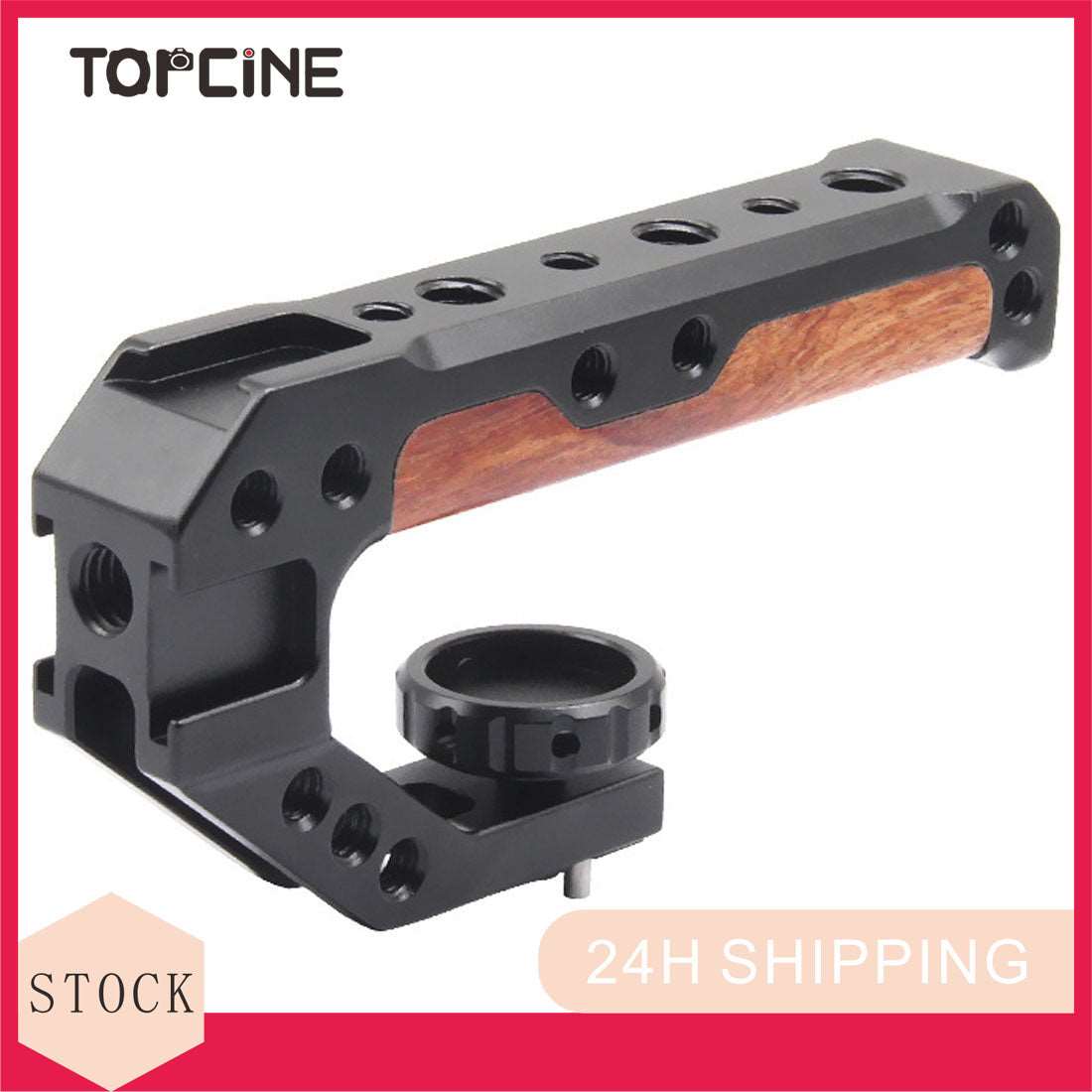 Topcine ARRI-Mount Wooden Top Handle With Cold Shoe Adapters to Mount DSLR Camera with Microphone/ LED Light/ Monitor Camera Cage handgrip TOPCINE   