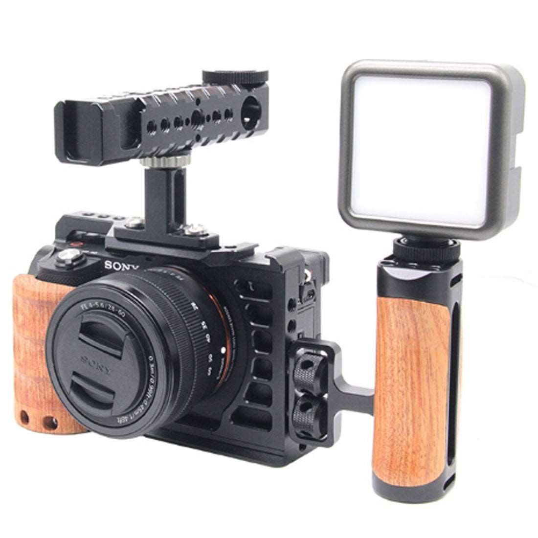 Topcine Camera Cage for Sony A7C, Vlogging Video Rig Stabilizer Accessories with Wooden Handle Grip, Cold Shoe, 1/4" Mounting Points and 3/8" Locating Hole  TOPCINE   