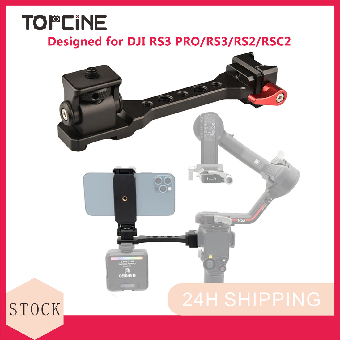 Topcine RS3 Gimbal Monitor Mount RS2 Handle Extension Plate with 1/4" Thread Cold Shoe Mount for Mic Light Compatible for DJI Ronin RS 3/RS 3 PRO/RS 3 Mini/RS 2/RSC 2 Gimbal Stabilizer  TOPCINE   