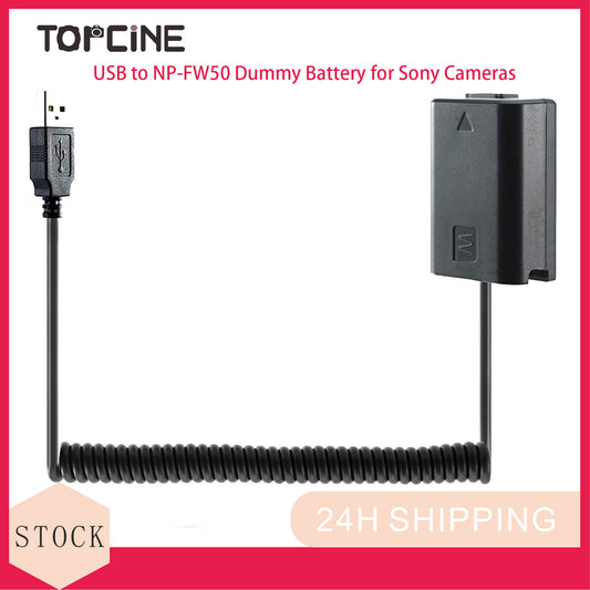 Topcine NP-FW50 Dummy Battery with DC Power Bank USB Adapter Flexible Spring Cable Compatible with Sony A7 A7II A7R A6500 NEX7 A35 A55 camera etc.  TOPCINE   