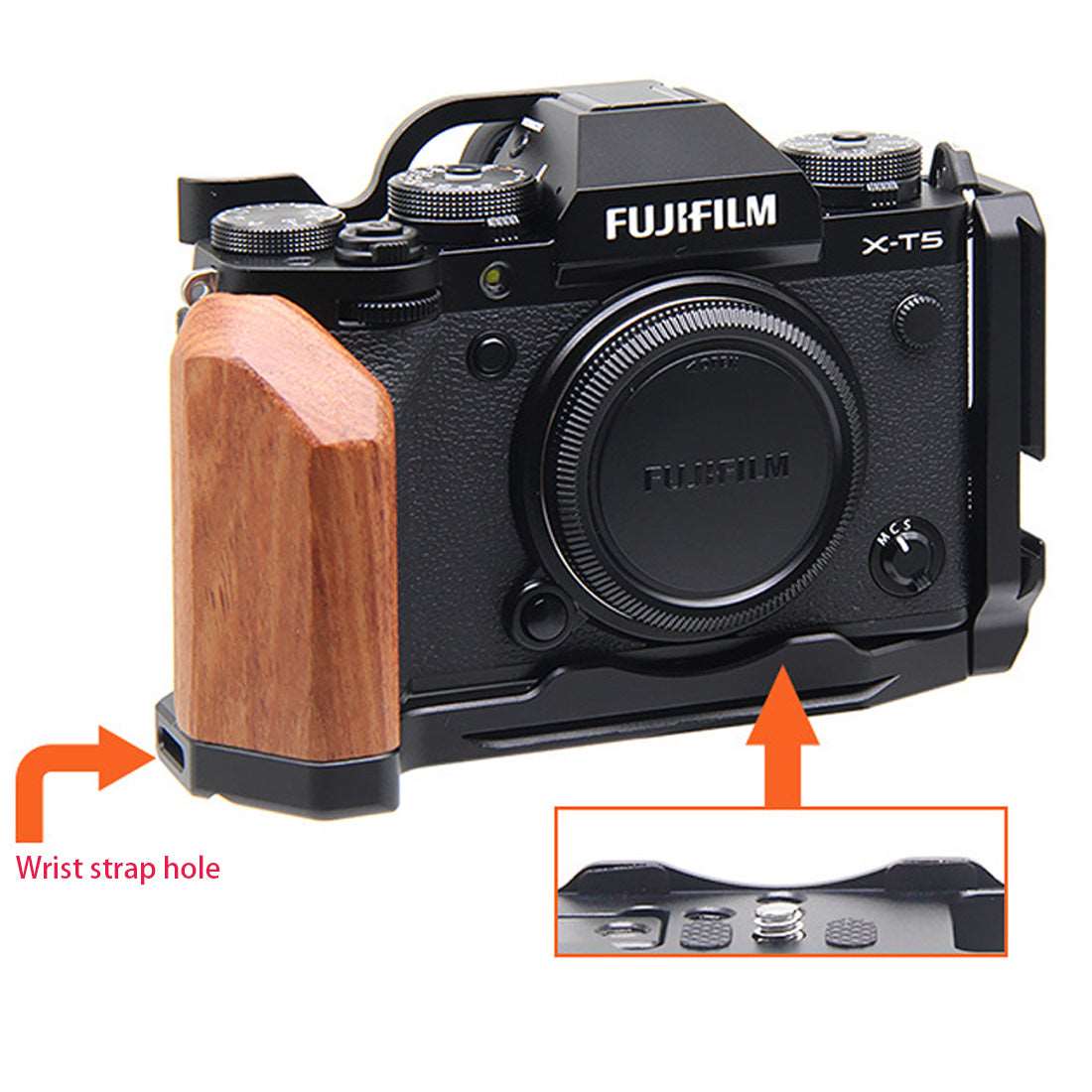 Topcine L-Shape Bracket Wooden Grip for FUJIFILM X-T5,Wooden Handle L Bracket Compatible Quick Release L Plate,Built-in wrench and Cold Shoe  TOPCINE   