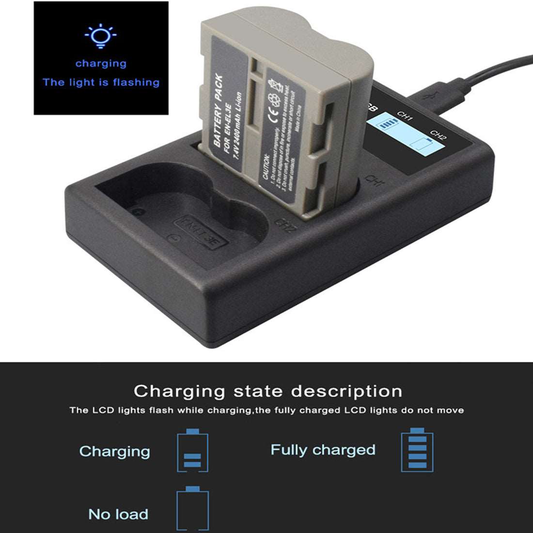 Topcine Dual Slot EN-EL3 Battery Charger, ENEL3 Fast Charger Compatible for Nikon EN EL3e, EL3, EL3a, D700, D300s, D300, D200, D100, D90, D80, D70s, D70, D50, MH-18, MH-18a, MH-19, MB-D200, MB-D10 & More  TOPCINE   