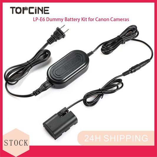 Topcine ACK-E6, DR-E6 DC Coupler LP-E6 Dummy Battery AC Power Adapter Compatible with Canon EOS 5DMark II 5DMark III 5DMark IV 6D 60D 6DMark II 7DMark II 70D 80D 90D 5DSR EOS R R5 R6 Cameras  TOPCINE   