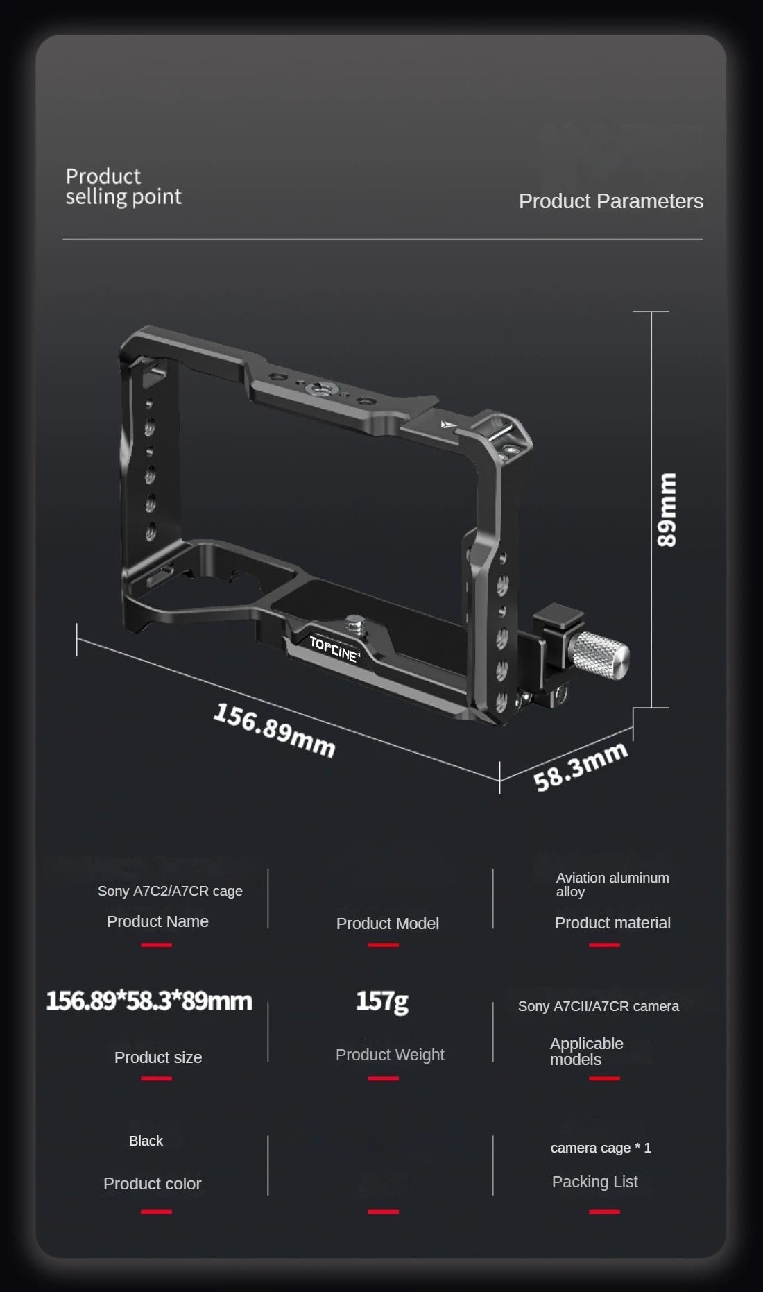 Topcine A7C2 Cage for Sony Alpha A7CR Camera,Buit-in Quick Release Plate Arca-Swiss,Cold Shoe Mount Accessories Extensions Frame