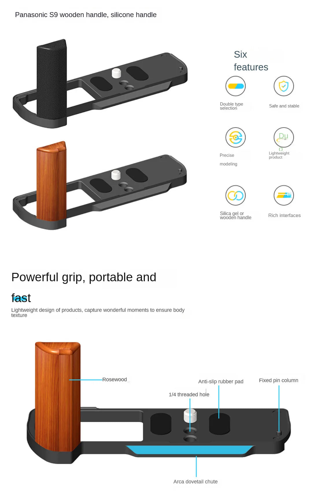 Topcinc Camera Arca Quick Release Plate with Wooden Handgrip for Panasonic Lumix S9 L Plate with Wood Handle Aluminum Half Cage  TOPCINE   