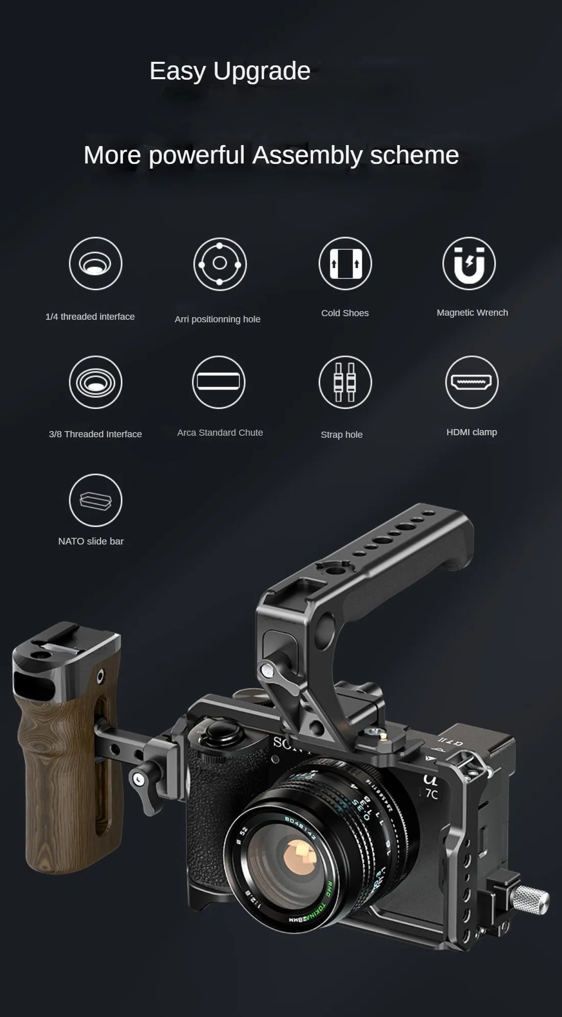 Topcine A7C2 Cage for Sony Alpha A7CR Camera,Buit-in Quick Release Plate Arca-Swiss,Cold Shoe Mount Accessories Extensions Frame