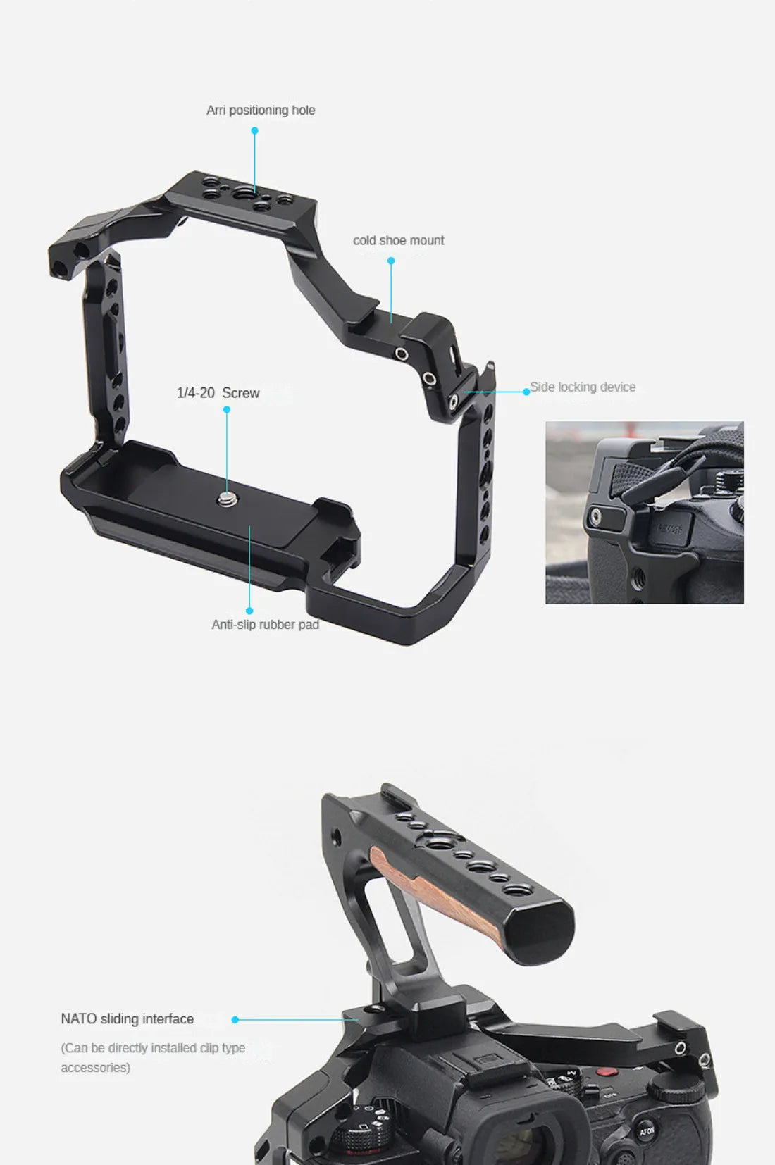 Topcine Camera Cage for Panasonic S5 II, S5 IIX, Aluminum Cage with Multiple 1/4'' 3/8'' Holes Cold Shoe Mount and Arri Locating Holes