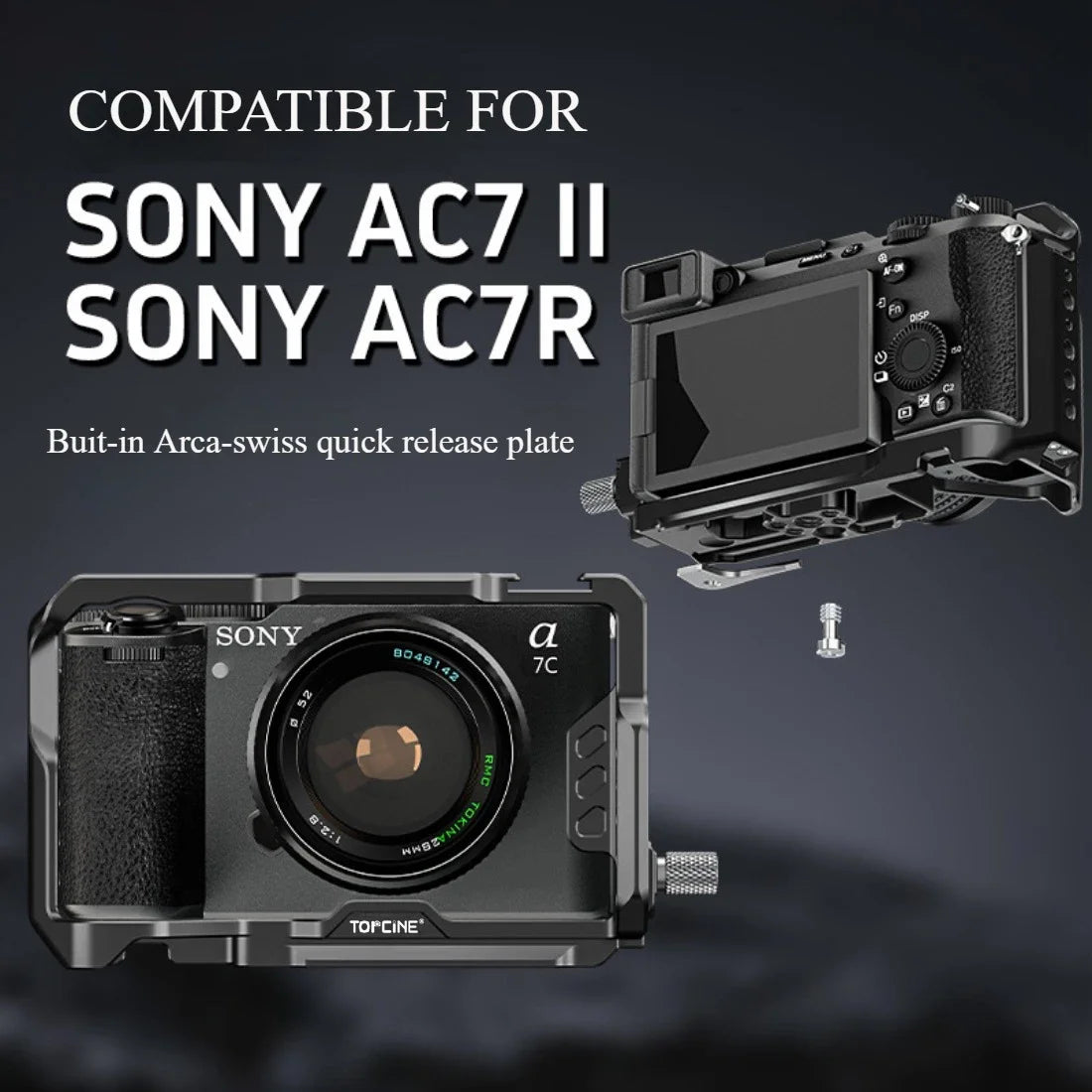 Topcine A7C2 Cage for Sony Alpha A7CR Camera,Buit-in Quick Release Plate Arca-Swiss,Cold Shoe Mount Accessories Extensions Frame