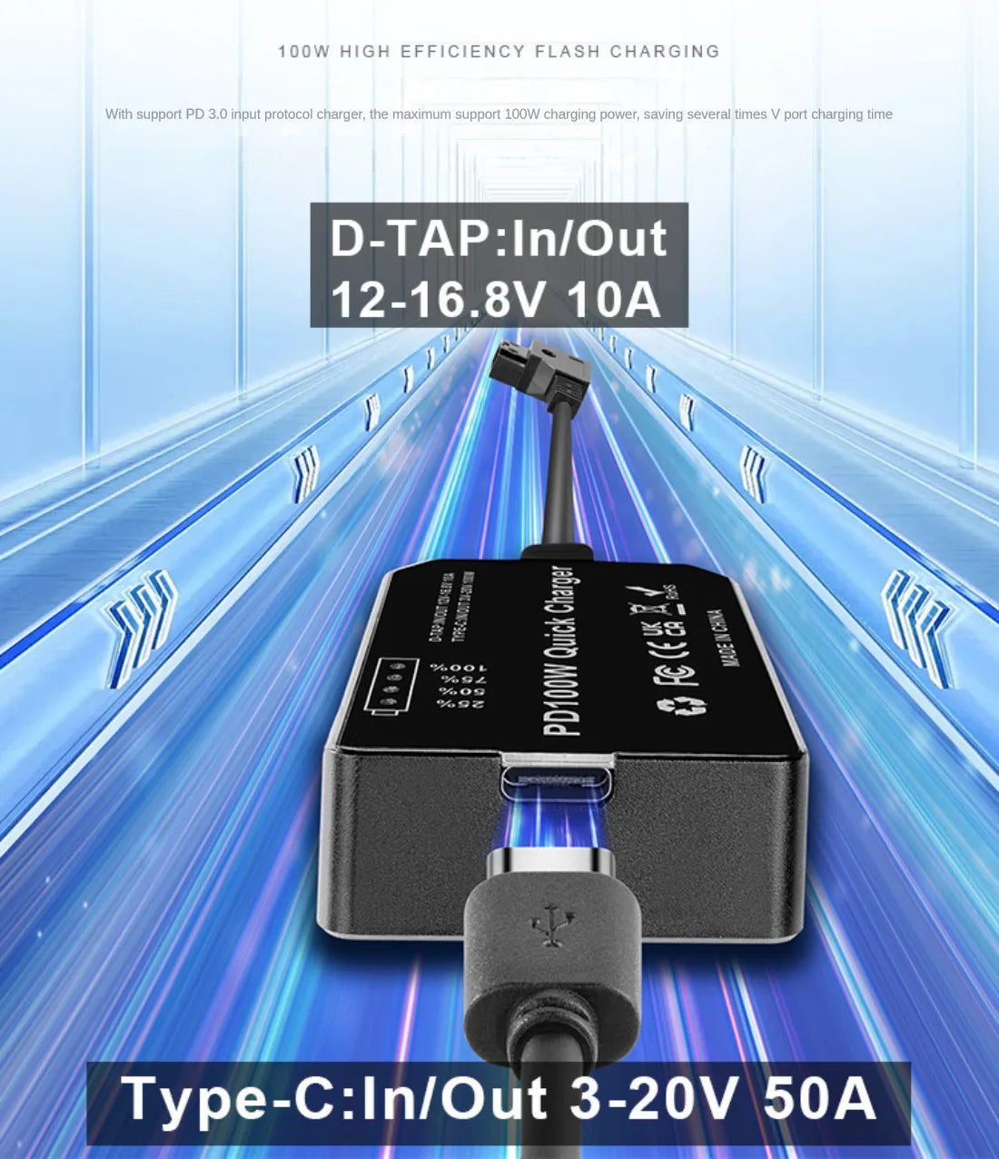 Topcine V Mount Battery Fast Charger Cable PD100W Fast Charging D-TAP to USB-C Adapter