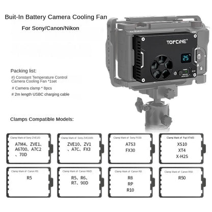 Topcine Camera Cooling Fan with Built-In 3200 mAh Lithium Battery for Sony A7S3 /ZVE1/ Canon R8 RP,19 Levels Temperature Control