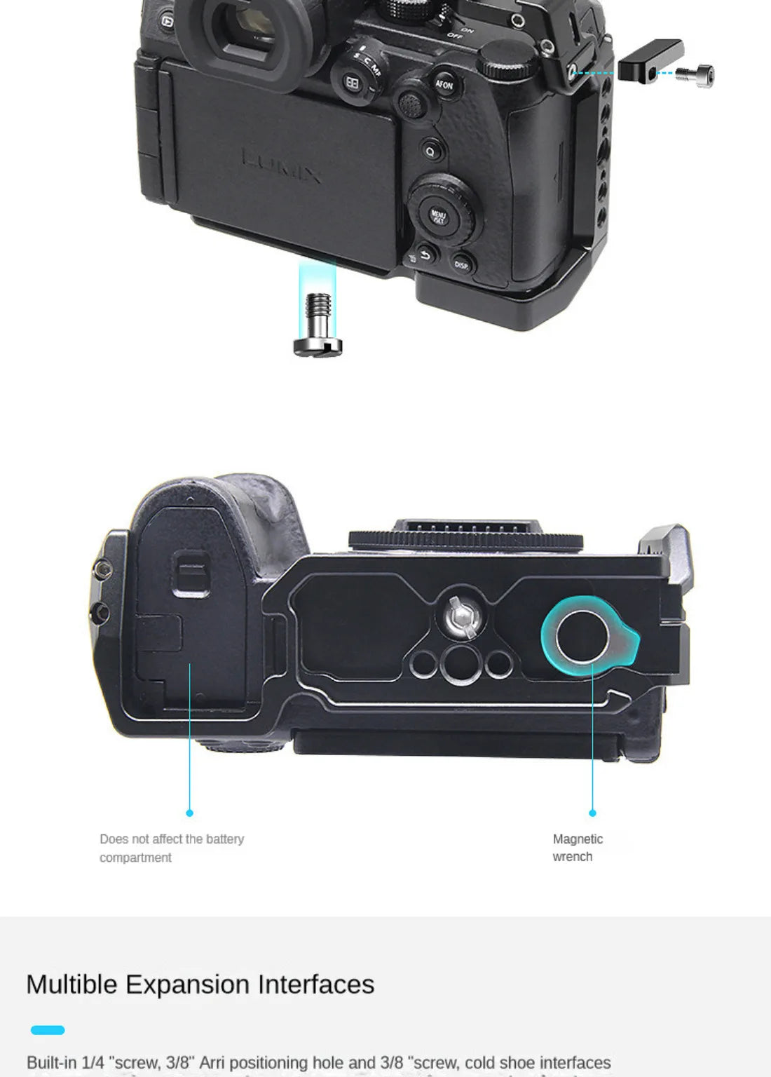 Topcine Camera Cage for Panasonic S5 II, S5 IIX, Aluminum Cage with Multiple 1/4'' 3/8'' Holes Cold Shoe Mount and Arri Locating Holes