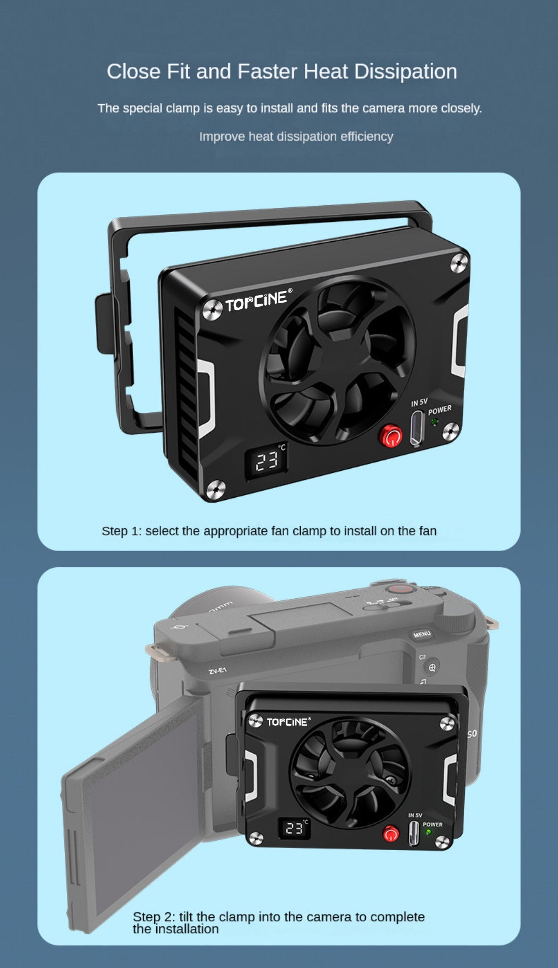 Topcine New Version camera cooling fan for Sony A7IV ZVE1 A6700 A7C2 AVE10 ZV1 A7C; Canon R5 R6 R7 90D; Fujifilm XT4 XS10 XH2S and more camera cooling fan TOPCINE   