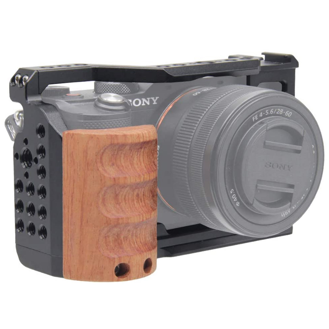 Topcine Camera Cage for Sony A7C, Vlogging Video Rig Stabilizer Accessories with Wooden Handle Grip, Cold Shoe, 1/4" Mounting Points and 3/8" Locating Hole  TOPCINE   