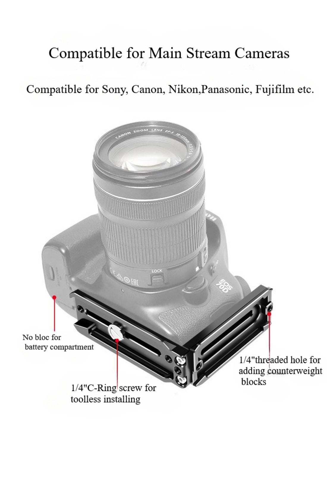 Camera Plate for DJI RS2 RS3 Quick Release L Plate for Vertical and Horizontal Shooting