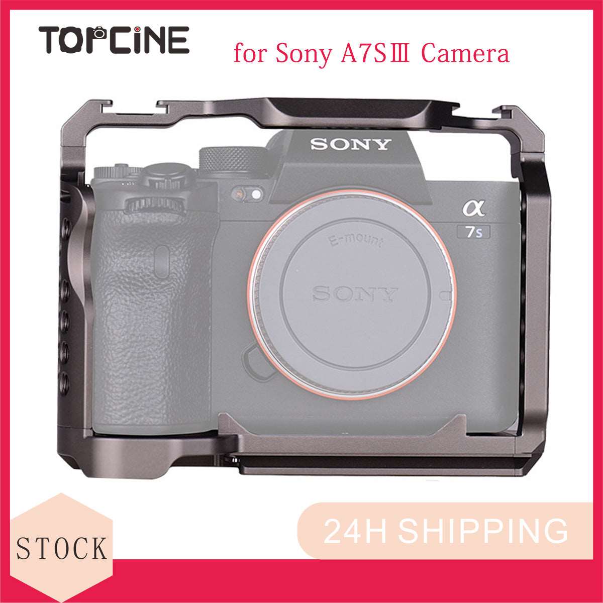 Topcine Camera Full Cage Compatible for Sony A7SⅢ Camera, Aluminum Alloy Sony A7S3 Camera Cage Rig with Cold Shoe Mount for Microphone and Light  TOPCINE   