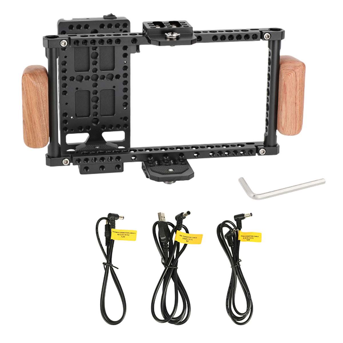 Topcine Director's Cage for Camera Monitors. Cage Fits to LCD 7" Monitors, Comfortable Handheld Shooting with wooden Dual Grip Handles,with Battery Mounting Option  TOPCINE   