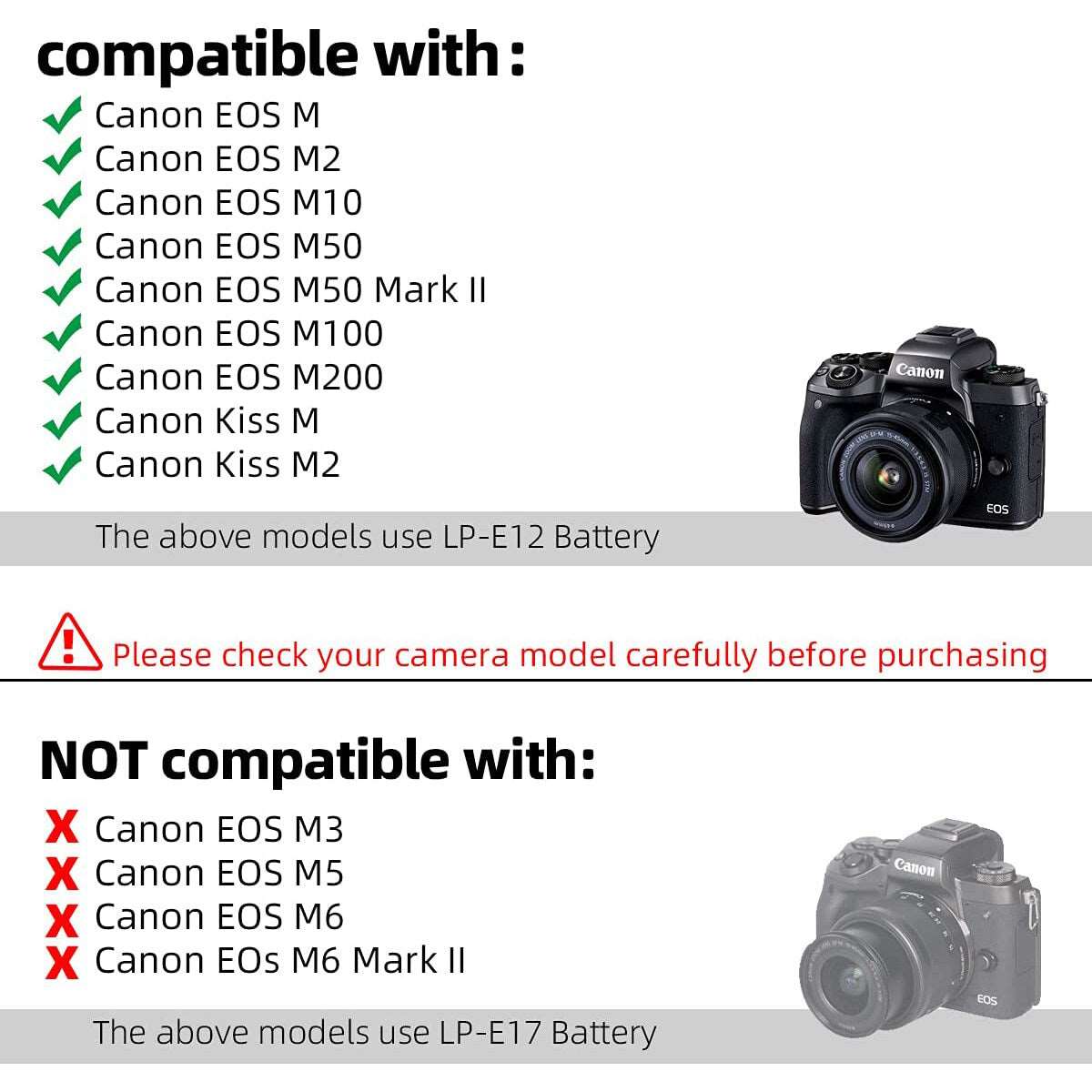 Topcine ACK-E12 AC Power  Adapter LP-E12 DR-E12 DC Coupler Dummy Battery, Kit for Canon EOS M50 Mark II, EOS M50 M100 M200 M M2 M10, Kiss M, Kiss M2 Cameras  TOPCINE   