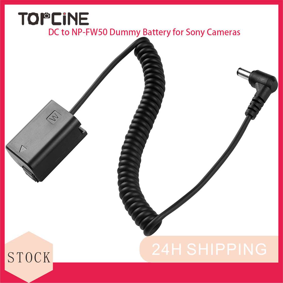 Topcine DC to NP-FW50 Dummy Battery DC Coupler with Spring Cable Compatible with Sony A7II A7S2 A7M2 A7R2 A6500 A6400 A6300 A6100 A6000 NEX5 NEX7 A35 A37 A55 ZV-E10 Cameras  TOPCINE   