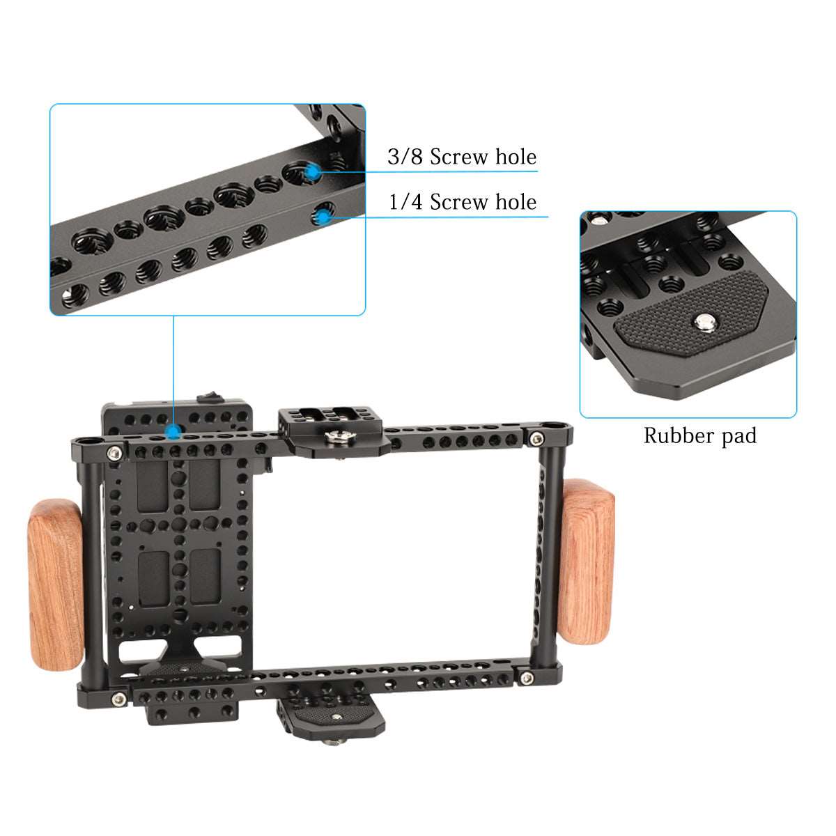 Topcine Director's Cage for Camera Monitors. Cage Fits to LCD 7" Monitors, Comfortable Handheld Shooting with wooden Dual Grip Handles,with Battery Mounting Option  TOPCINE   