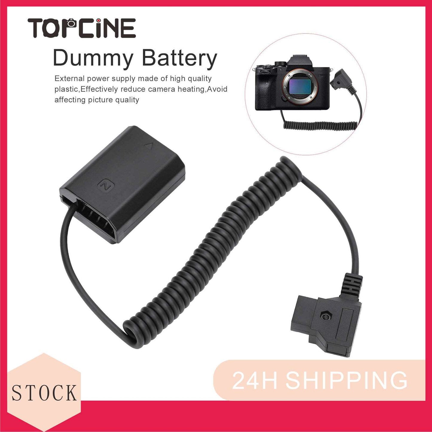 TOPCINE D-Tap to NP-FZ100 Dummy Battery Coiled Power Cable Cord Adapter Compatible for Sony Alpha 1 Alpha A7III A7R III A9 A7R IV Alpha 9 II A9R A9S A7R3 A7S3 FX3 Camera dummy battery TOPCINE   