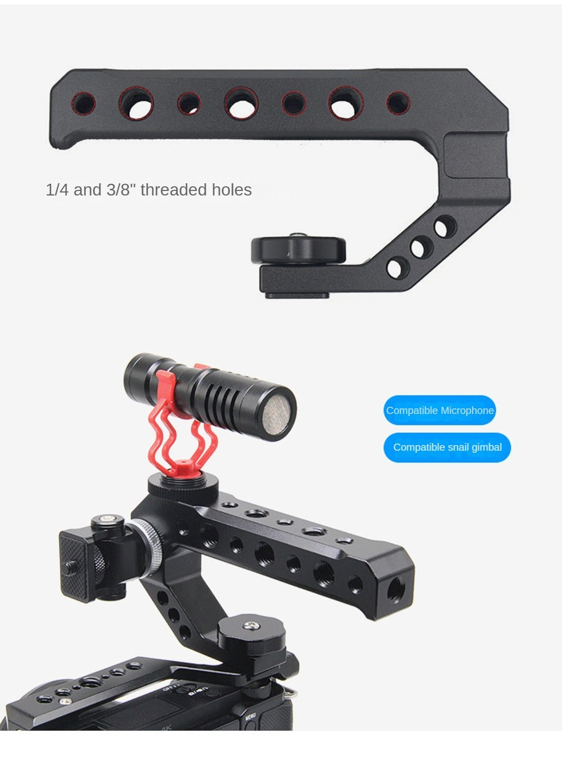 Camera Handgrip, Universal DSLR Camera Rig Top Handle with Three Cold Shoe Adapters and Plenty 1/4" 3/8" Threaded for LED Light/Microphone Video/Light/Magic Arm Metal Cheese Handle Grip