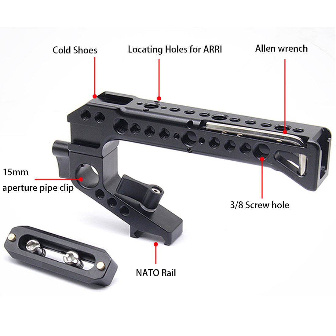 Topcine Universal Top Handle with Built-in QR NATO Clamp,with 15mm Rod Clamp and 3/8 thread holes, Various Installing Way handgrip TOPCINE   