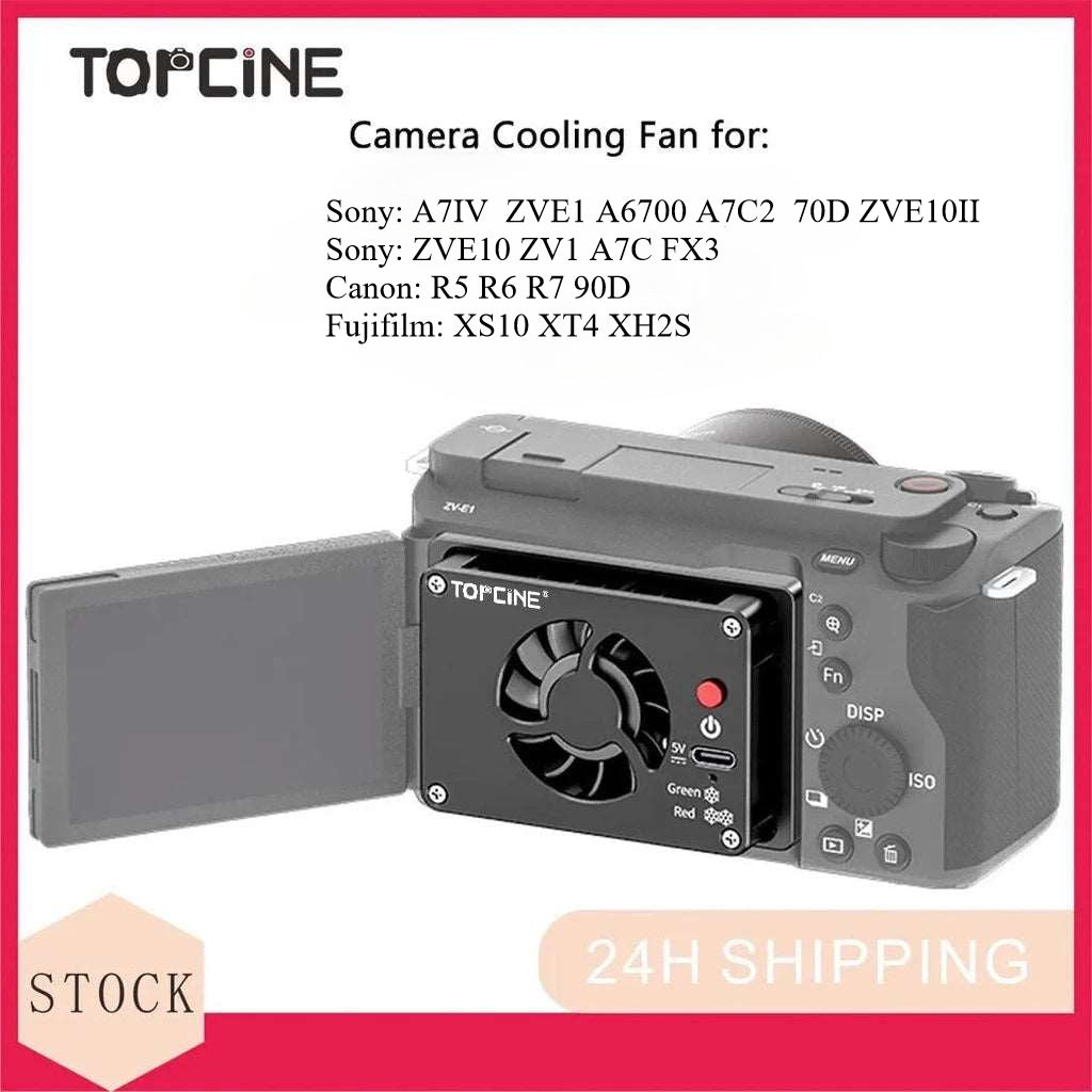 Topcine Camera Cooling Fan for Sony ZVE10 A7C A6700 A7C2 ZVE1 Canon R5 R6 R7 R8 90D Fuji XS10 XT4 XH2S Camera Heat Dissipator