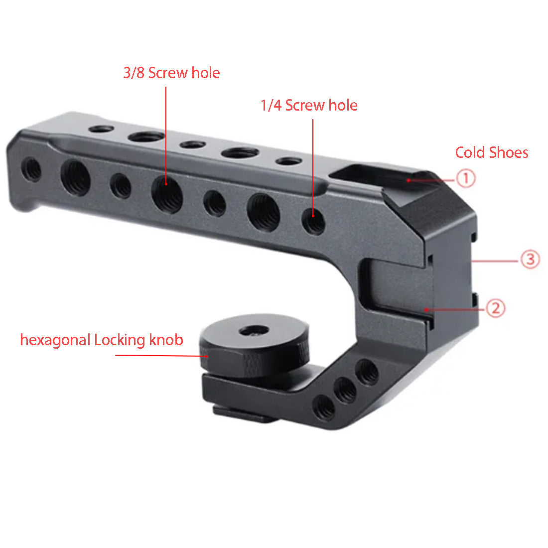 Topcine Universal DSLR Camera Top Handle Camera Top Cheese Handle Grip Universal Video Stabilizing Rig with Three Cold Shoe Adapters and Plenty 1/4", 3/8" Screw Thread  TOPCINE   